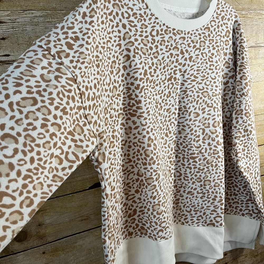 Time and Tru Garment Wash Sweatshirt Papyrus Beige Print EUC Comfy Boxy Fit XXL - Picture 4 of 9